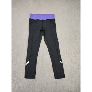 Lululemon Pants Womens 4‎ Black Purple Leggings Running Reflective Zip Pockets